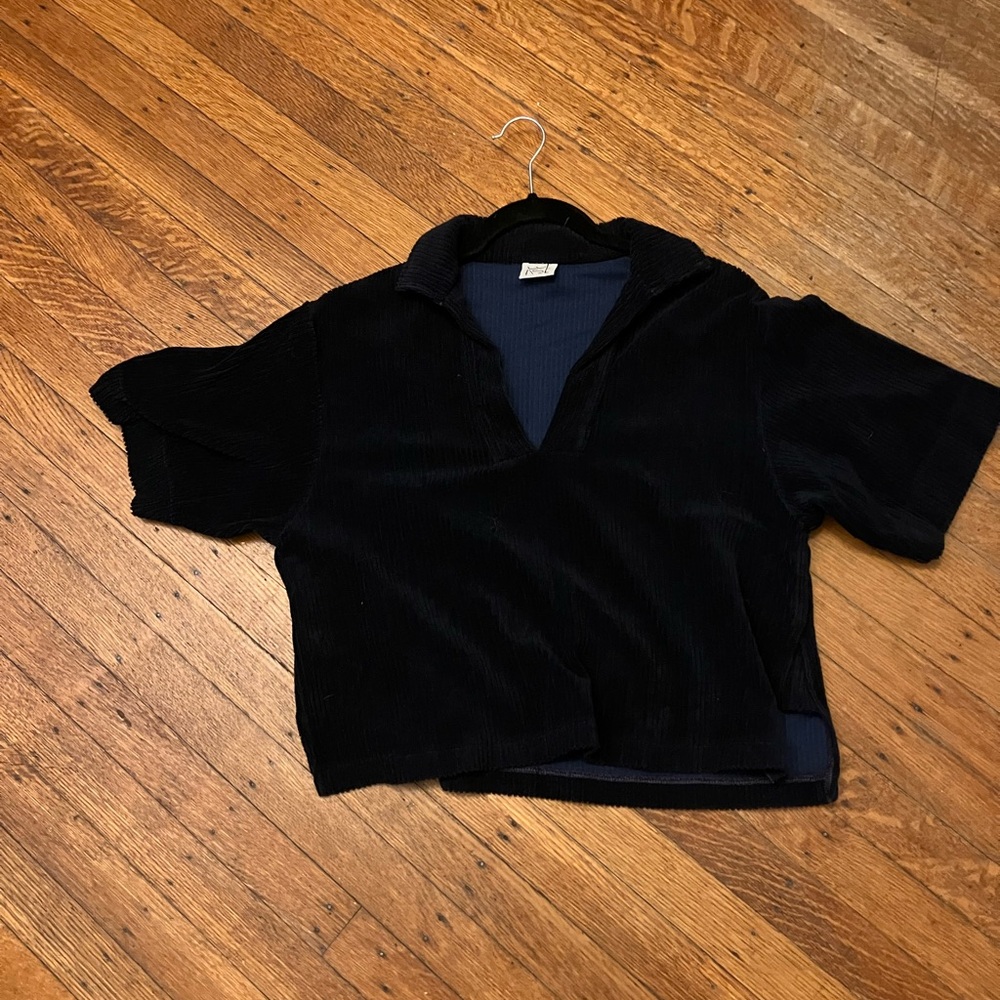 Baserange Corduroy/Terry Navy Short Sleeve Top